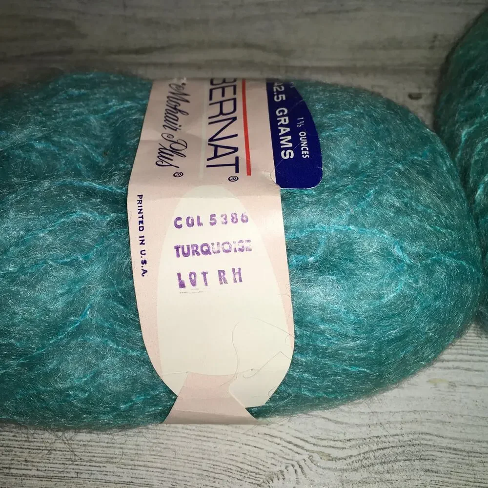 Bernat Mohair Plus Yarn Turquoise Blue Vintage Wool Blend Knitting Crochet